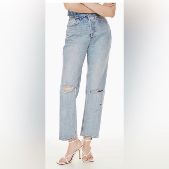 Denim Forum Denim - Aritzia DENIM FORUM The Joni High Rise Loose Light Wash Distressed Jeans Size 29